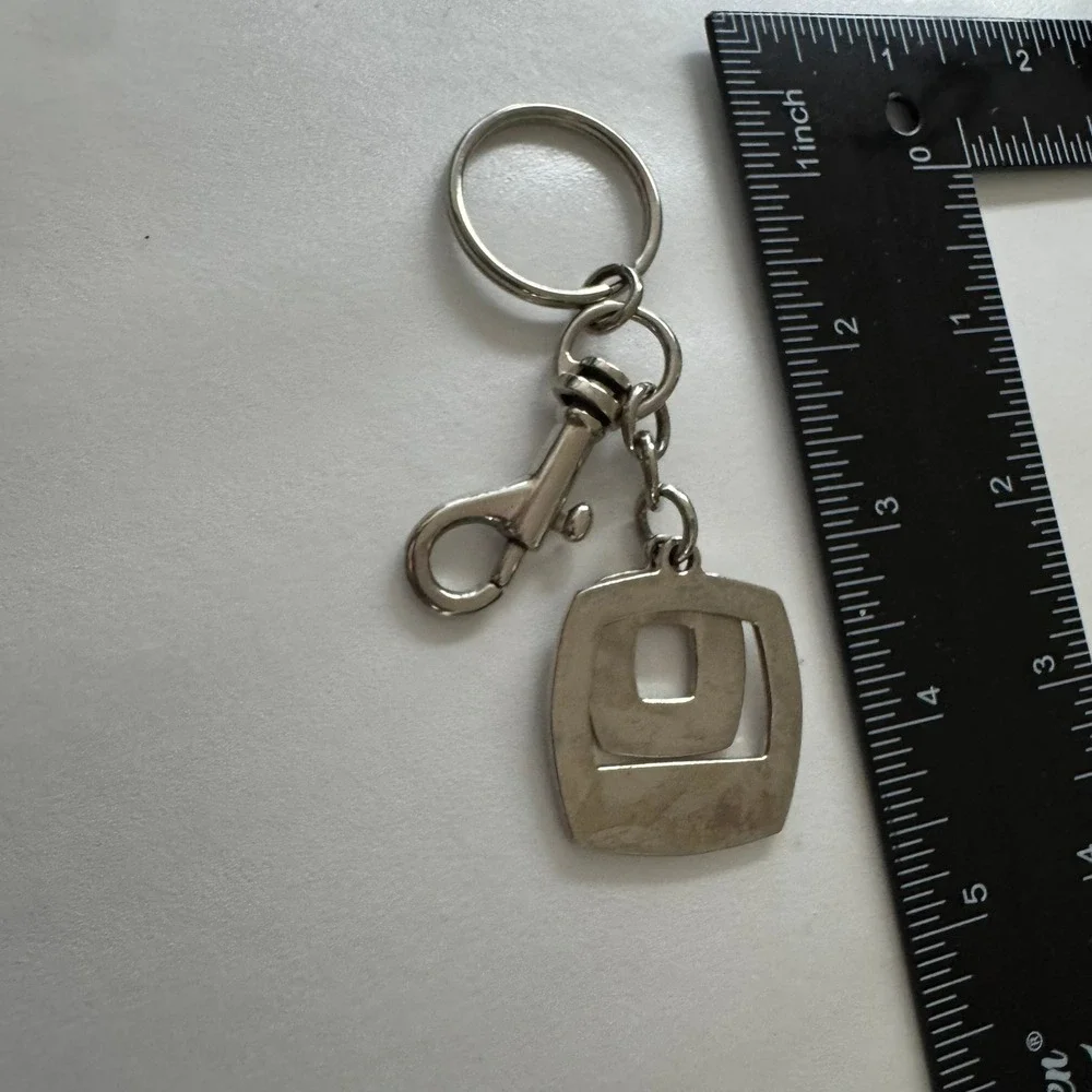 Rosetti Keychain Silver Tone Logo Square Black Enamel Modern‎ Key Ring